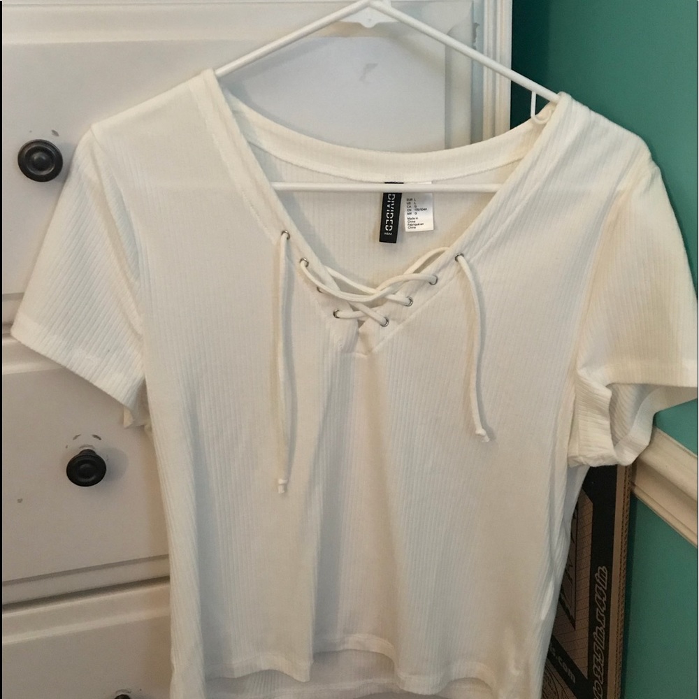 White Lace Up Top